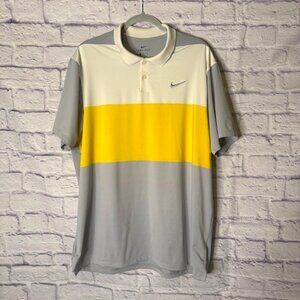 Nike Dri Fit Mens XL Golf Shirt White/Yellow/Gray Color Block